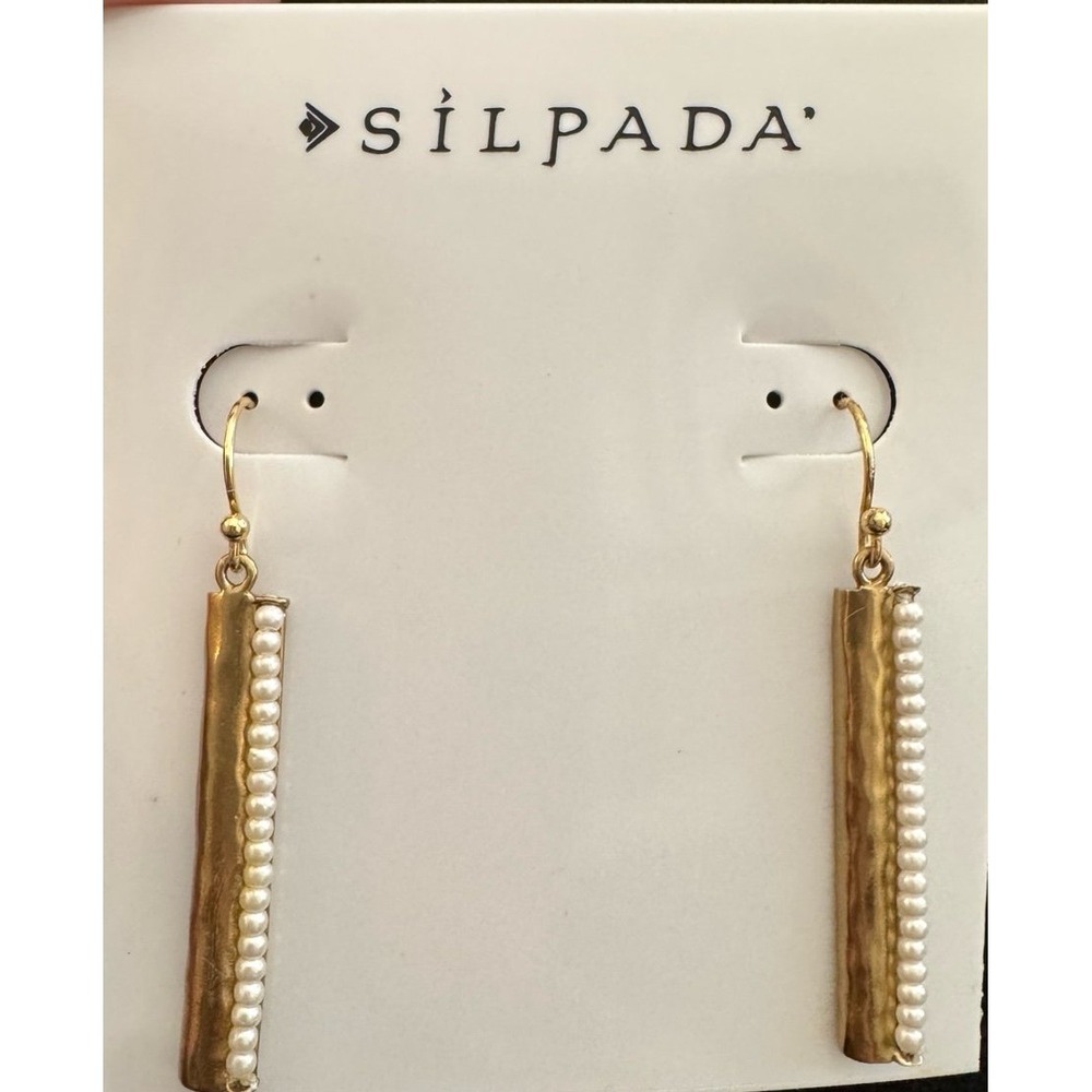 NWT Retired Silpada K&R Brass & Seed Pearl Bar Drop Earrings